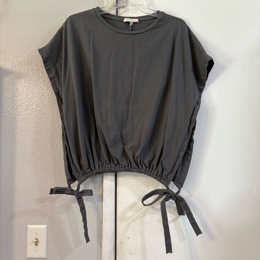 Anthropologie Teagan Oversized Top Gray Boxy Side Tie Tee Small Cotton Eri + Ali - Picture 4 of 8